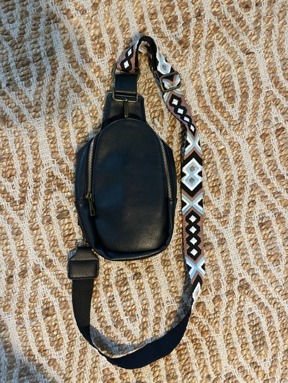Black Crossbody Sling bag with interchangeable Woven Strap